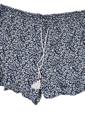 No Boundaries Hot Pants Womens XXXL Black Floral Elastic Waist Tassel Ruffle